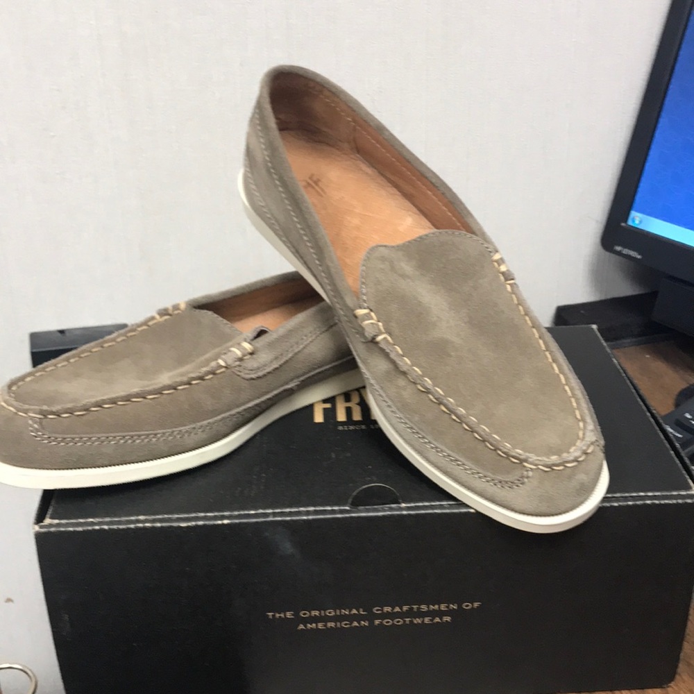 Frye slip on taupe shoes